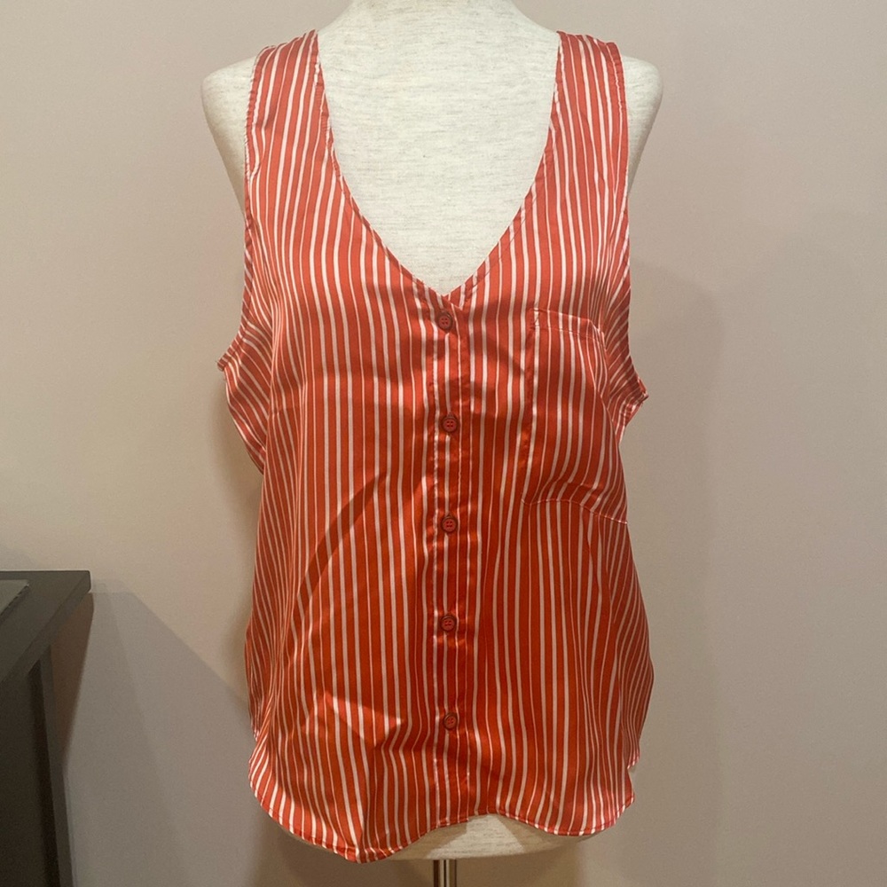 Satin Stripped Tank- Bright Orange